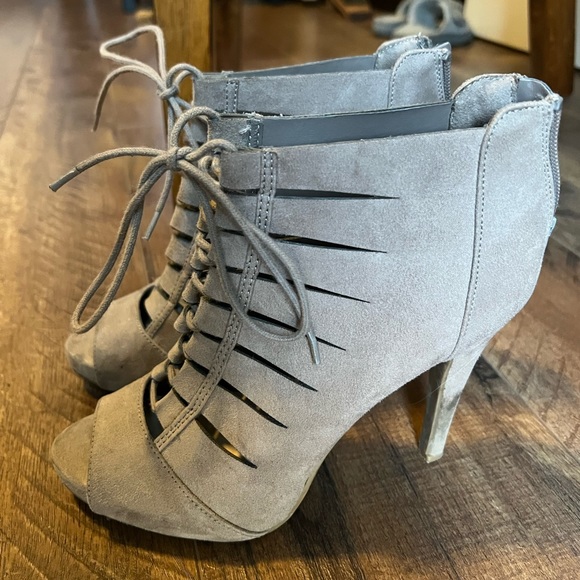 Tan lace up Fergie heels